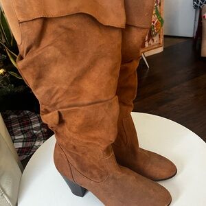 Brown Suede Knee-High Boots